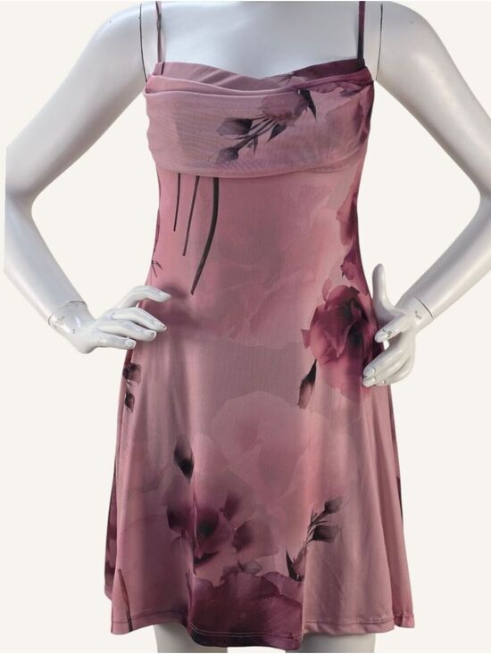 Lovely Day Dresses & Skirts - Lovely Day Floral Mesh Cowl Neck Mini Dress NWT Mauve Pink Medium